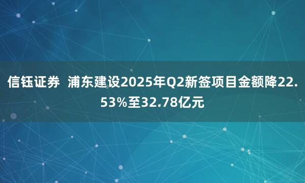 信钰证券  浦东建设2025年Q2新签项目金额降22.53%至32.78亿元